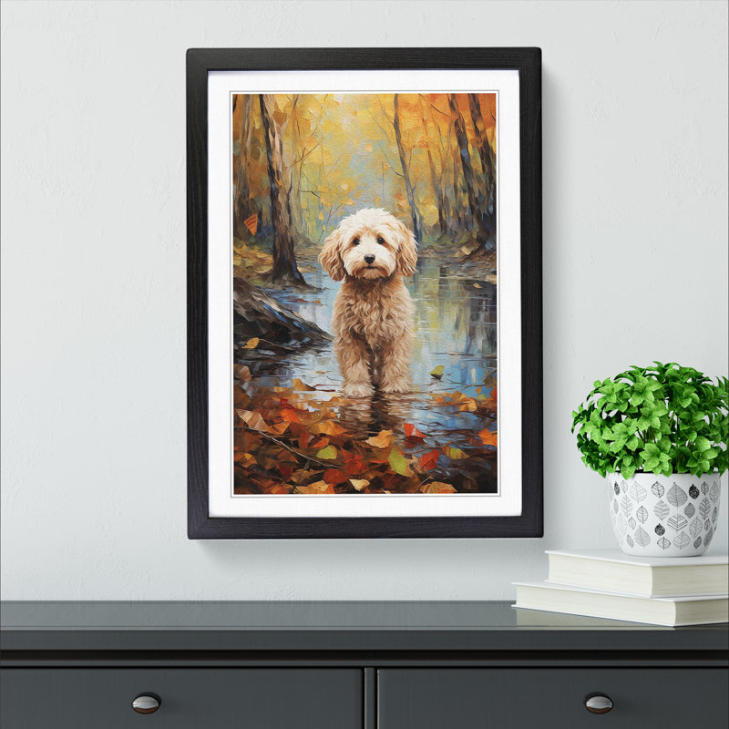 Labradoodle Impressionism - Single Picture Frame Print on Wood, Black , 64cm H x 46cm W x 2cm D