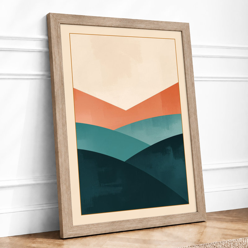 Layered Horizons Minimalist - Framed Print, A2 - 59.4 x 42.0 cm, Oak