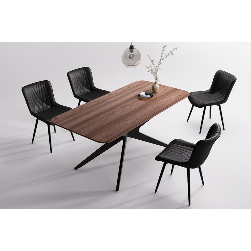 Lynnsey Tufted Leather Upholstered Dining Modern Wingback Side Chairs with Metal Legs, Black