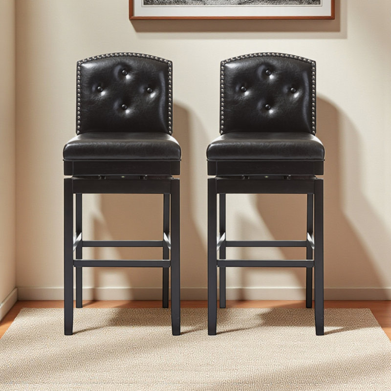 Chareese Swivel Upholstered Faux Leather Counter Stool, Brown