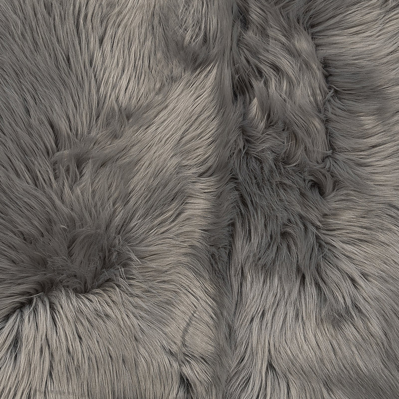 Shag Faux Fur Washable Solid Gray Area Rug, Rectangle 4' x 6'