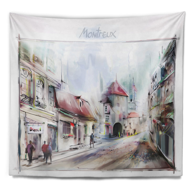 Paysage montreux illustration tapisserie Digital Art, H 32 po x l 39 po