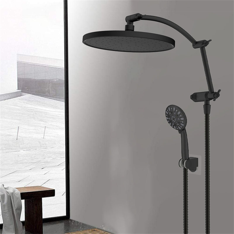 10-Inch Rainfall Shower Head With High-Pressure Handheld Spray, 16-Inch Adjustable Curved Shower Arm Extension, 7 Spray Settings, 71-Inch Hose & Sticky Shower Holder