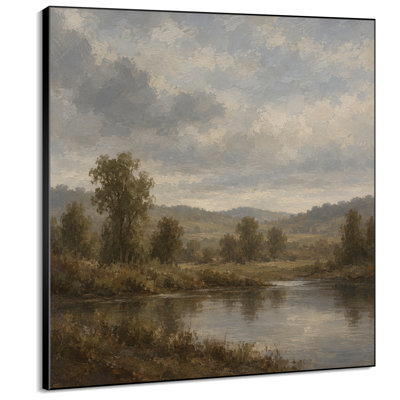 Très grand art mural imprimé sur toile - Paysage de rivière campagne Moody avec ciel nuageux pour le salon ou la chambre à coucher - «Assemblage requis du cadre (cadre non fini)»