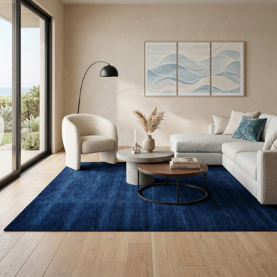 Tapis bleu en laine tissé à la main Chauvin