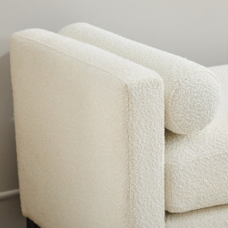 Banc de bout tapissier de 66,34 po avec structure en bois au fini noir, lit de jour, repose-pieds avec repose-pieds avec accoudoirs et pieds en bois et 2 traversins pour la chambre à coucher, la fenêtre, le salon, le vestibule, le couloir, Boucle ivoire