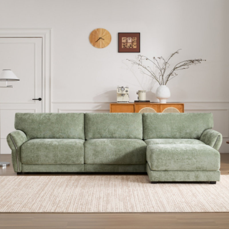 110" Modular L-Shaped Sectional Sofa - Extra-Wide Seating With USB/Type-C Charging - Petal Armrest Design & Movable Ottoman - High-Density Foam Chenille Couch (4-Seater)