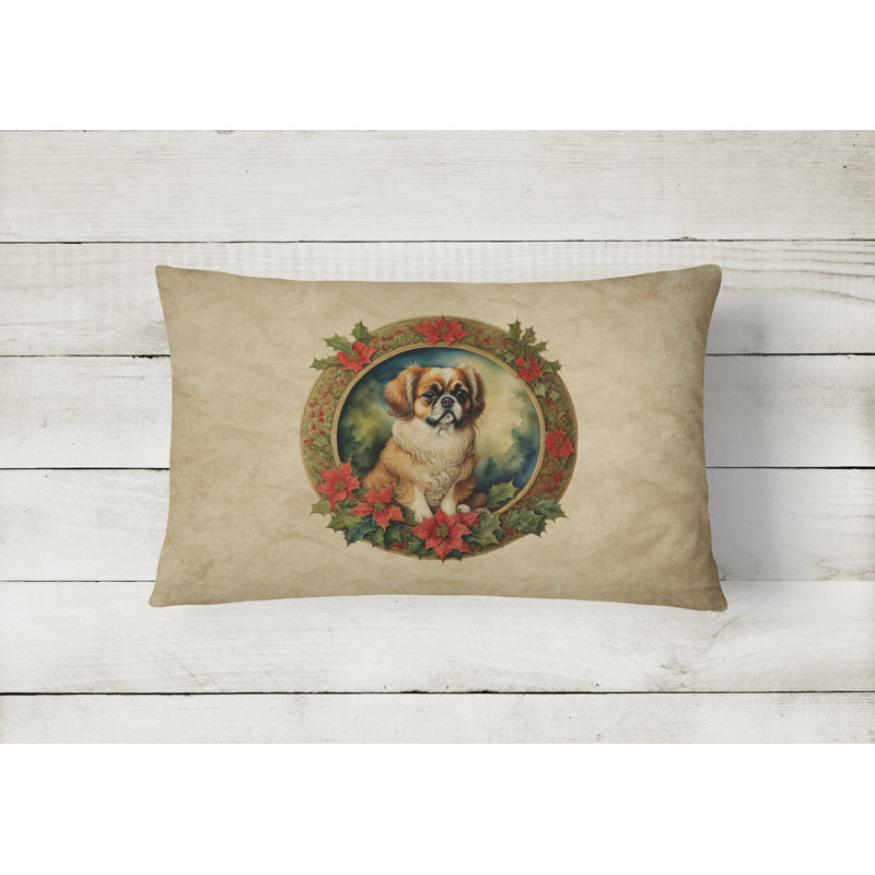Coussin Christmas, 12 po x 16 po, Rectangulaire, Pékinois
