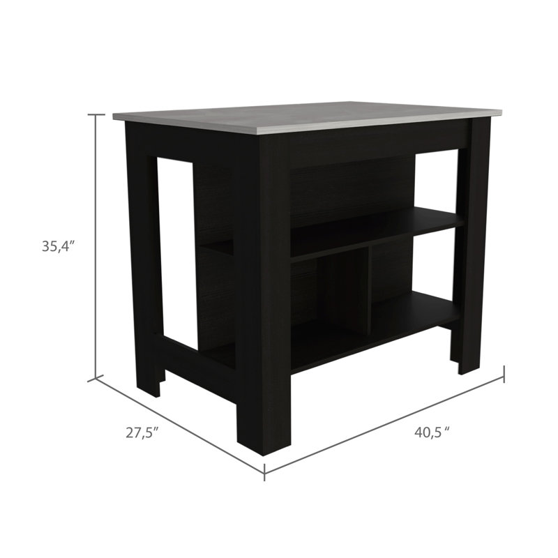 Îlot de cuisine polyvalent à 3 tablettes pour une cuisson et un rangement efficaces, Noir / naturel