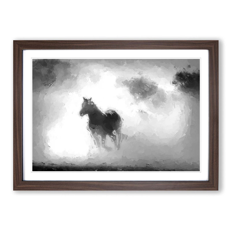 Horses in Abstract - Picture Frame Painting Print on MDF, 62cm H x 87cm W x 2cm D, Walnut Framed