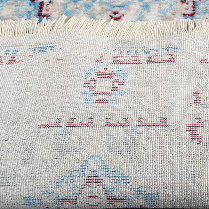 Tapis de couloir en polyester fabriqués à la machine Crayton - couleur bleu ivoire, design oriental, tapis à poils courts pour le salon, la chambre à coucher