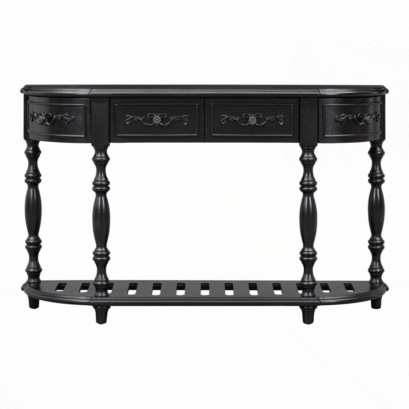 Modern And Contemporary Curved Console Table Sofa Table Entryway Table For Hallway Living Room With 4 Drawers And 1 Shelf