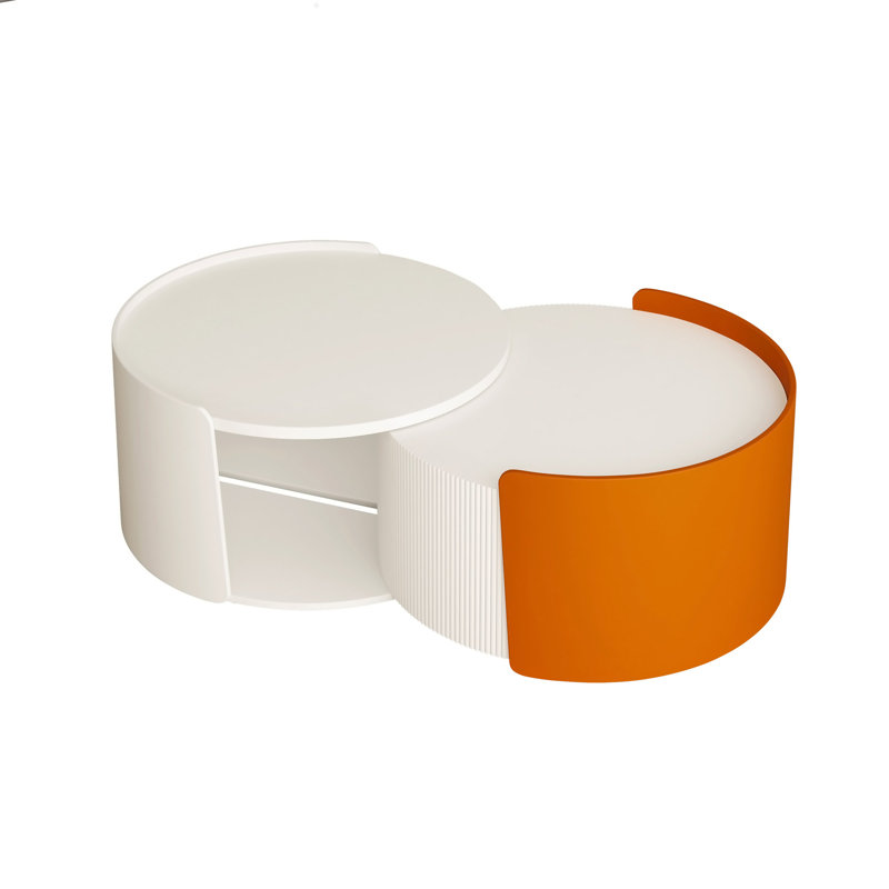 Nesting Coffee Table, Round Nesting Tables And End Tables For Small Space, Modern Side Tables With Extendable Sliding Tabletop For Living Room, Office, No Need Assembly