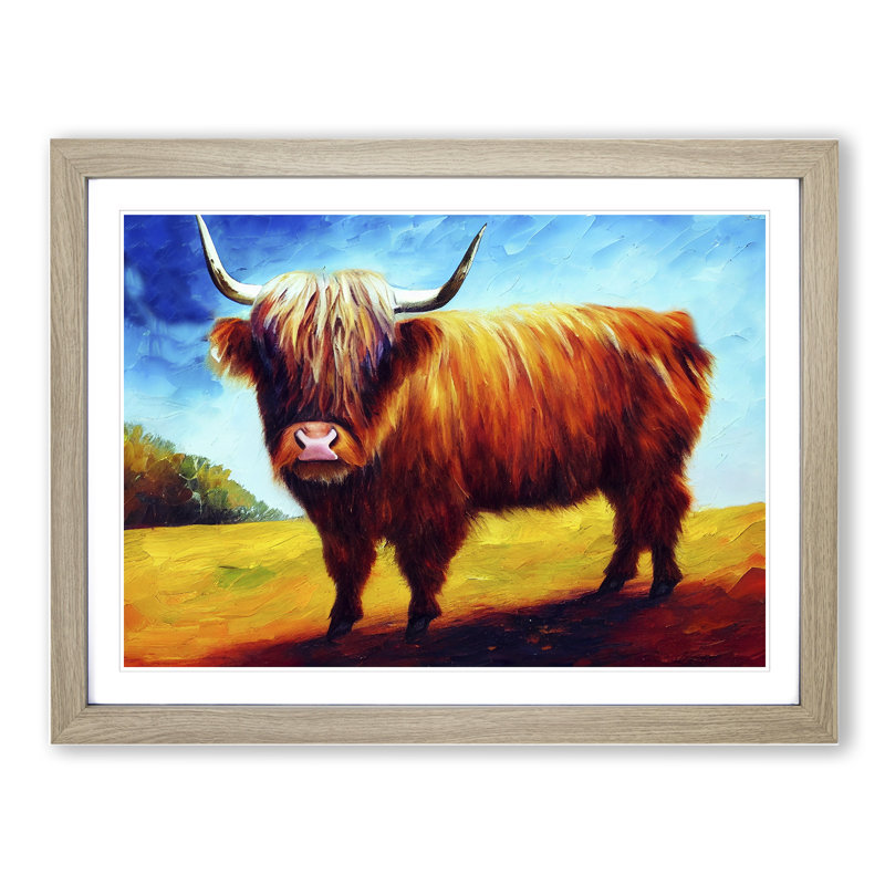 Highland Cow Vol.5 Abstract - Single Picture Frame Painting, Oak, 25cm H x 34cm W x 2cm D