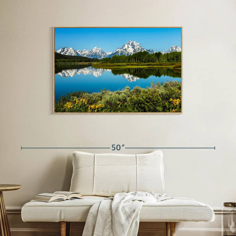 Réflexions du lac Grand Teton, Cadre flottant en bois naturel, 40 po x 27 po