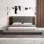 Lit plateforme tapissier de plancher avec tête de lit en bois allongée et tablette de chevet, aucun sommier nécessaire, très grand, gris-1147448069