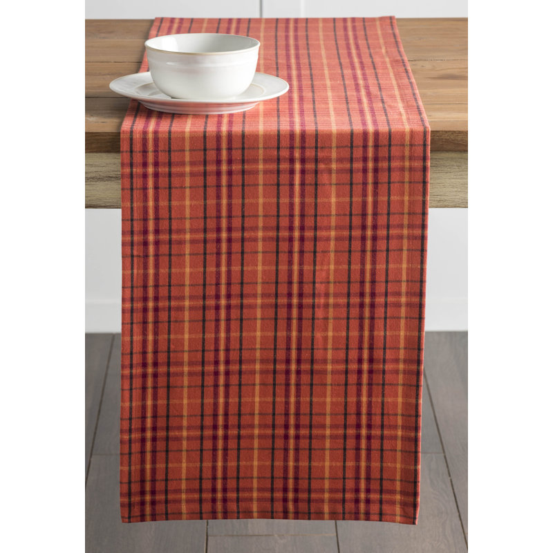 Checkered 100% Cotton Table Runner, Burnt Ochre