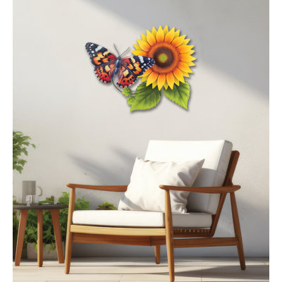Décoration murale d'extérieur 24 pouces en métal de tournesol avec finition multicolore résistante aux intempéries pour une décoration intérieure et extérieure
