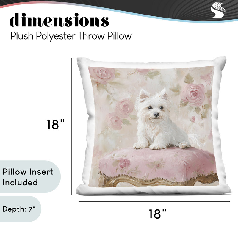 Coussin décoratif imprimé chiot Fancy Francesca, design par Tina LeCour, 18 x 7 x 18, Chien rose 1