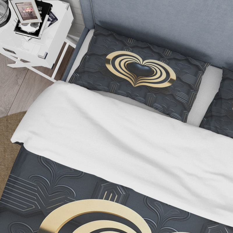 Ensemble de housse de couette en microfibre / polyester noir et doré, Housse de couette pour très grand lit et 2 très