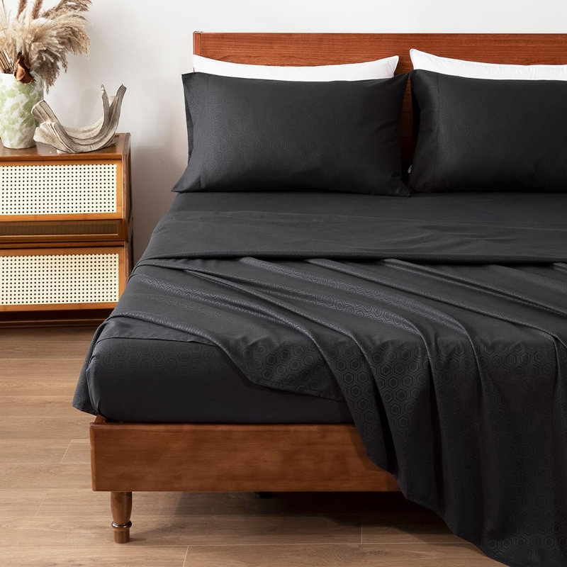 Sheet Set, Luxury Hotel Printed Honeycomb sheets with Deep Pocket, Twin, Gray Honeycomb