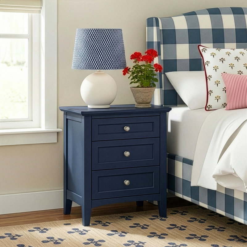 Renee 3-Drawer Solid and Manufactured Wood Nightstand, Blueberry