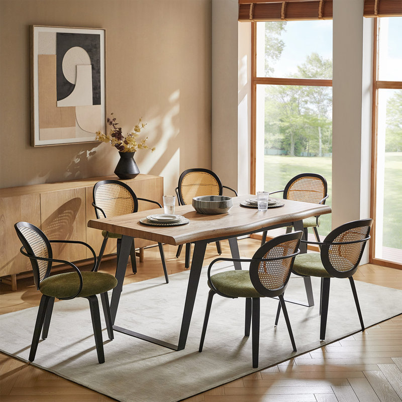 Ensemble de chaises de salle à manger Delmas 19,5W Mid-Century Modern Rattan Accents, 6, Gris foncé