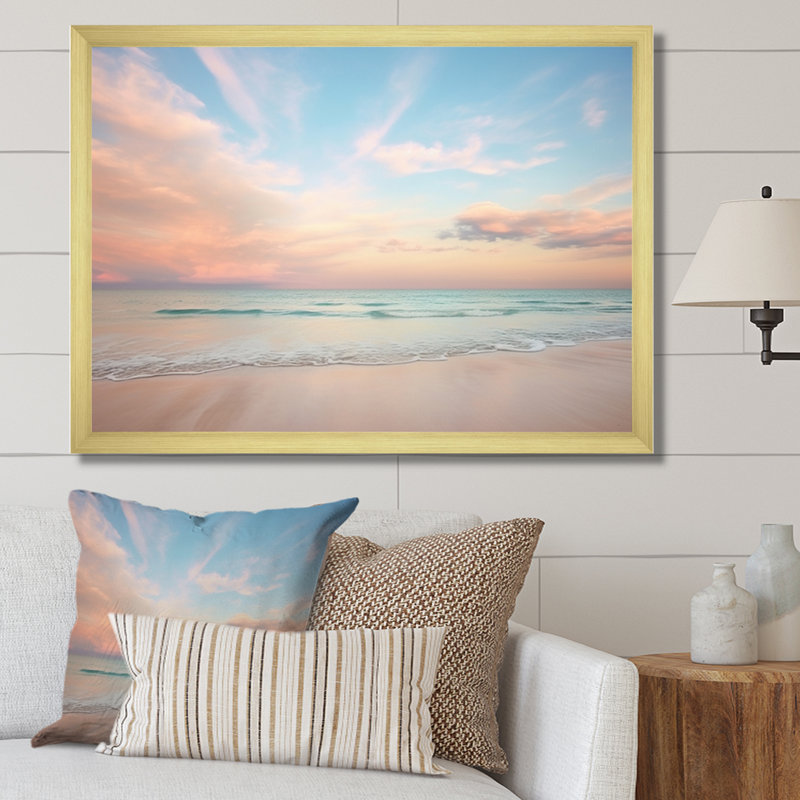 «Peach Sky Photo Astral Symphony V» - art mural ciel, H 16 po x l 32 po x P 1 po, Encadrement doré