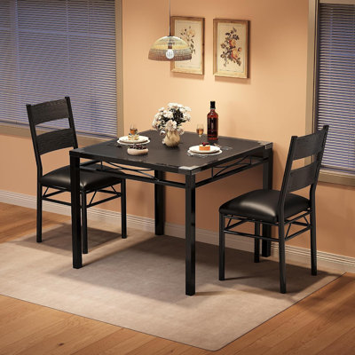 Wood Dining Table Set with 4 Upholstered Chairs, 4-Piece Kitchen Dining Set Equipped with Corner Protectors, Space-Saving Dining Furniture for Kitchen, Dining Room & Apartment