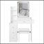 Petite coiffeuse 29,2 po avec tabouret de chevet gauche + tabouret rembourré, 2 blocs d'alimentation CA + 2 ports USB, support pour sèche-cheveux, très grand miroir à DEL coulissant à contrôle tactile, changement de couleur tricolore, réglage de la-1643616257