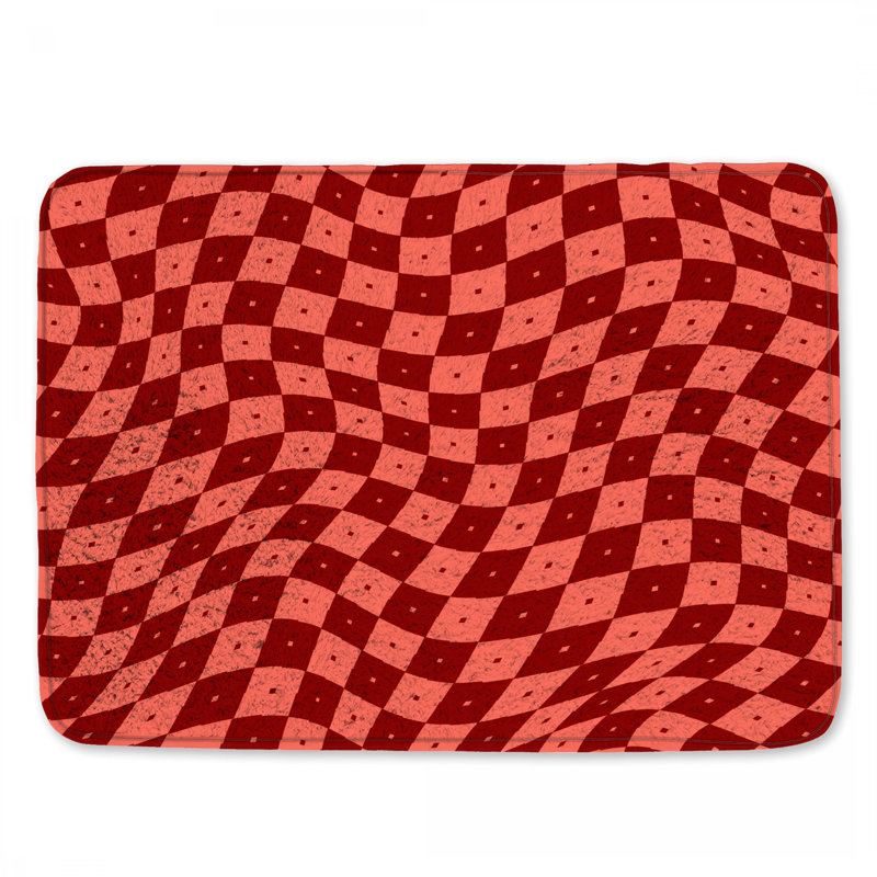 Tapis de bain rouge à carreaux ondulés, L 34 po x L 21 po