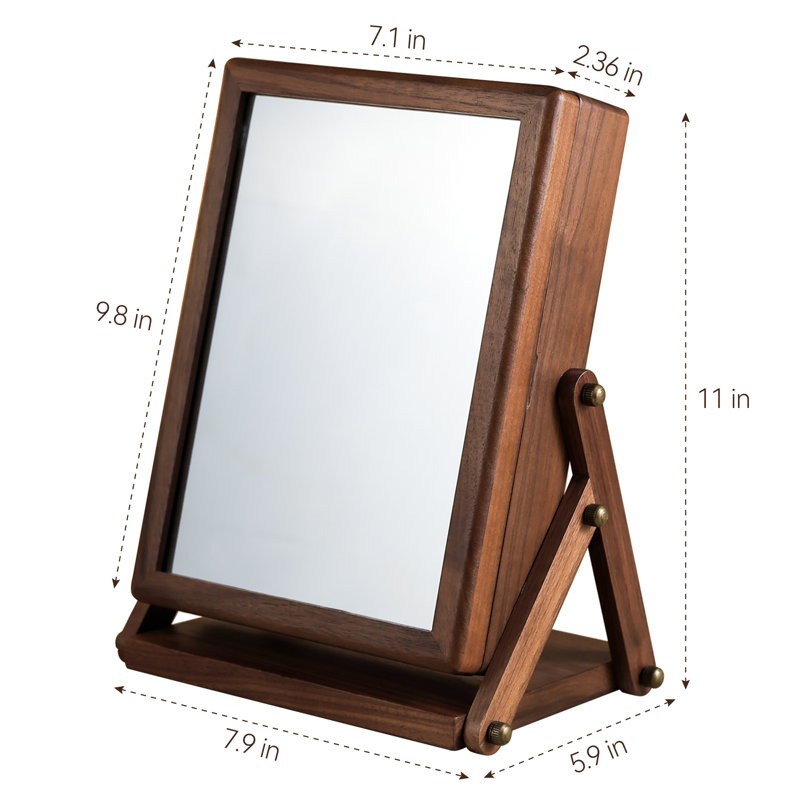 Boîte à bijoux en bois de noyer noir, miroir de maquillage 2-en-1 pour collier organisateur de boucles d'oreilles.