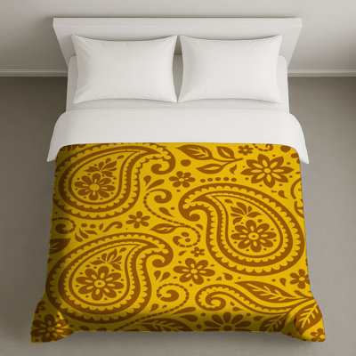 Housses de couette à motif cachemire brun et jaune