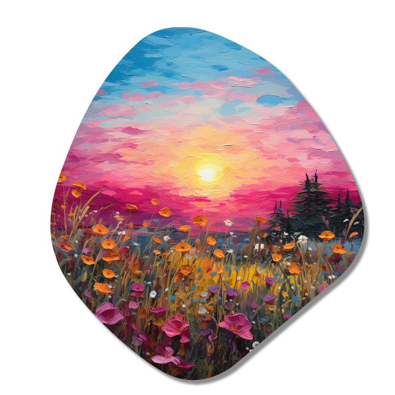 Gelinas - art mural asymétrique en forme de nébuleuse champ de fleurs, H 35 po x l 31 po
