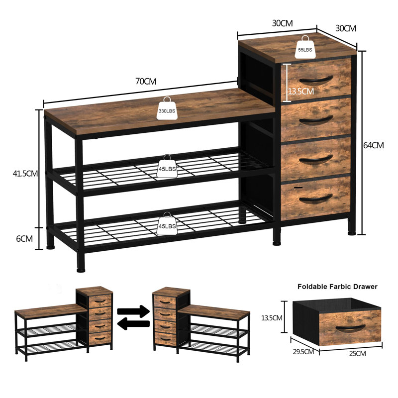 6 Pair Shoe Storage Bench