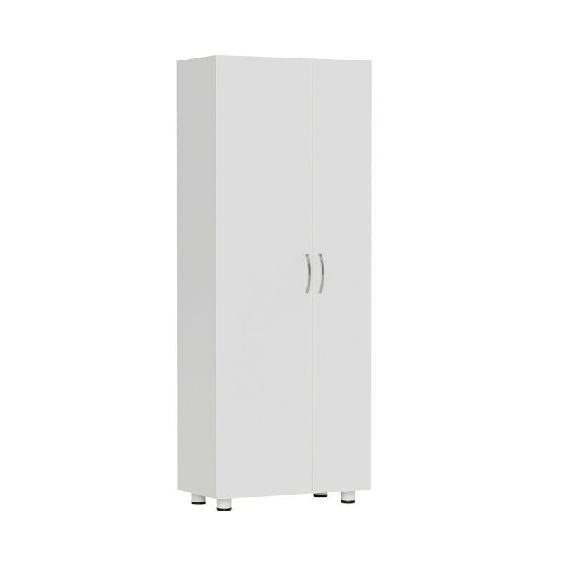 Asymmetrical Storage Cabinet With Adjustable Shelves And Utility Compartment