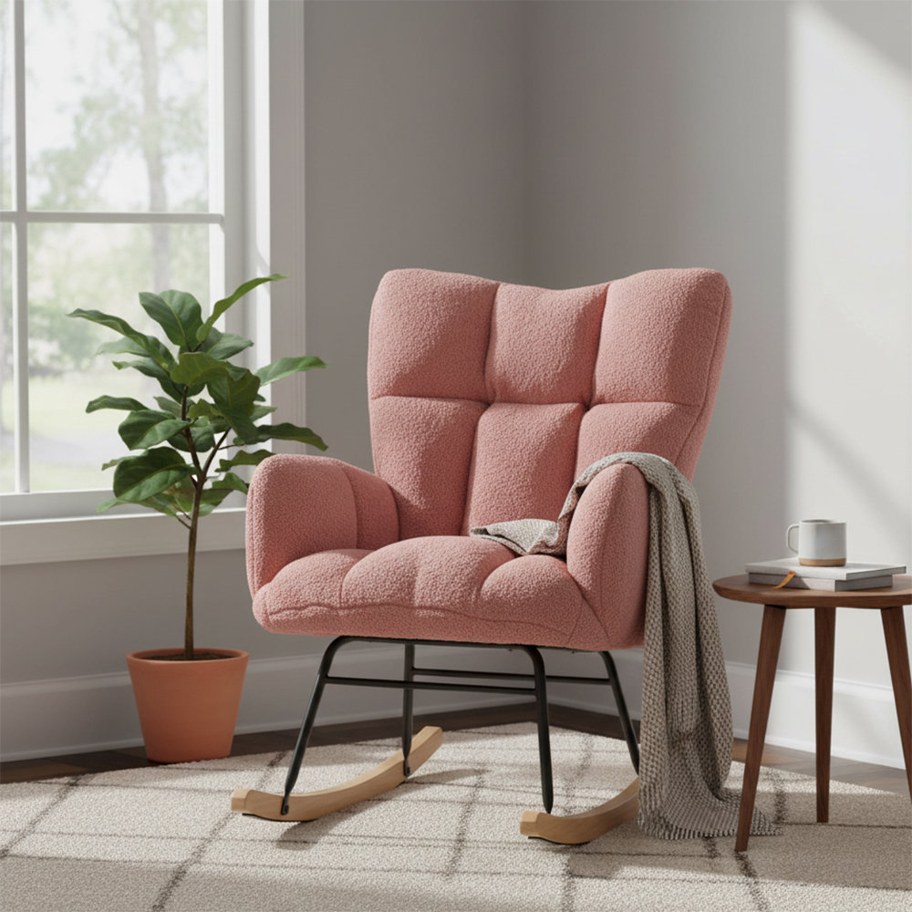 George Oliver Modern Minimalist Teddy Fabric Upholstered Rocking Chair ...