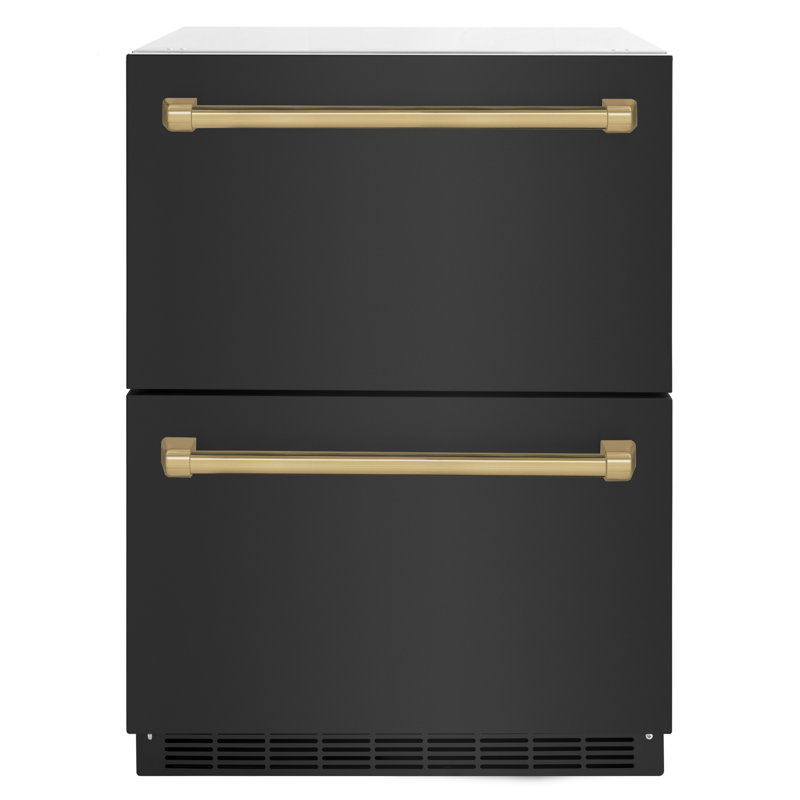 ZLINE Autograph Edition 24 In. Touchstone Refrigerator Drawer in Black Matte and Gold, Black Stainless Steel/Champagne Bronze