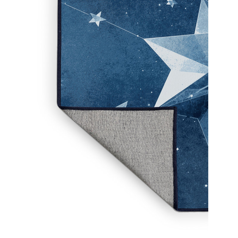 Tapis bleu lavable à la machine à motif géométrique Pavle, 8 x 10