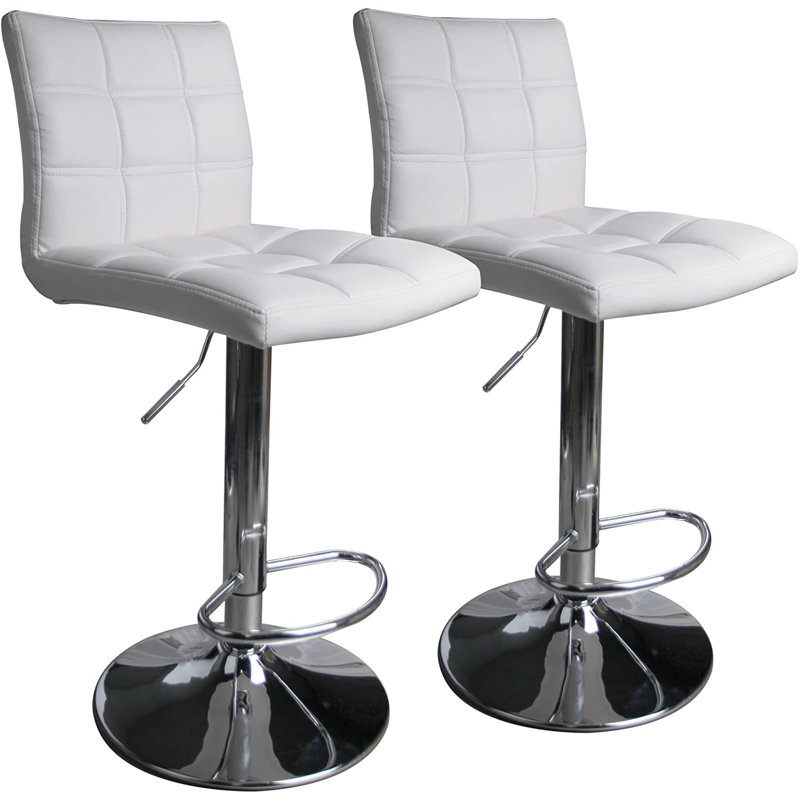Tabouret de comptoir pivotant et réglable en hauteur 32,5 po Ludly, Blanc, 2