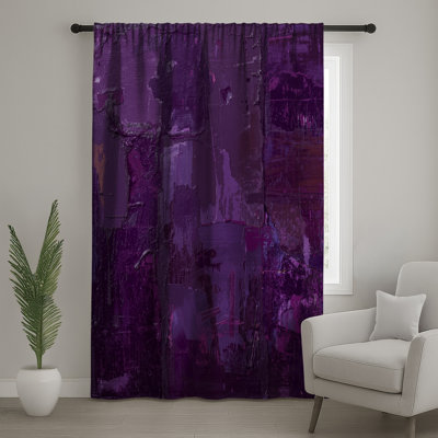 Purple Textured Abstract Window Curtains, Abstract Sheer & Blockout Curtains - 1 Panel