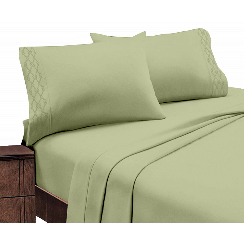 Ensemble de draps Chamberlain London, Sauge, Ensemble de draps pour lit double avec drap-housse