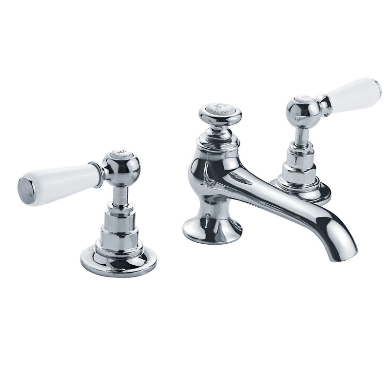 Connaught White Lever Widespread Bathroom Faucet, Polished Chrome