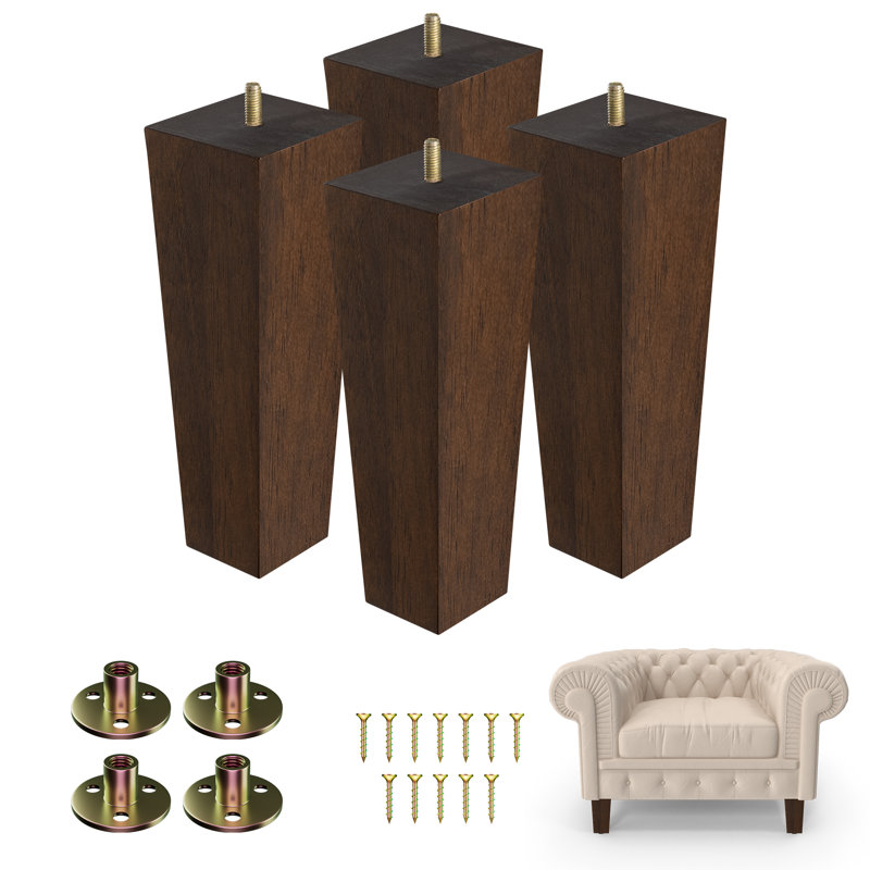 Pieds de meubles en bois Achan Square capacité de 800 lb, H 8 po x l 3 po x P 3 po, Noyer