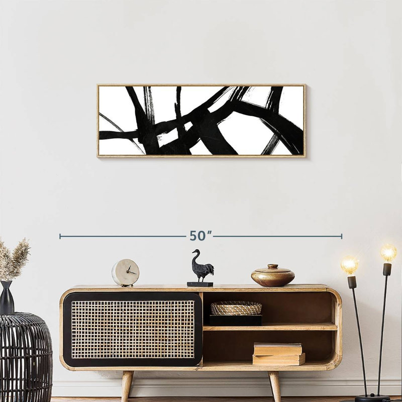 Encre noire stries V, 37" X 13", Floating Frame Natural Wood
