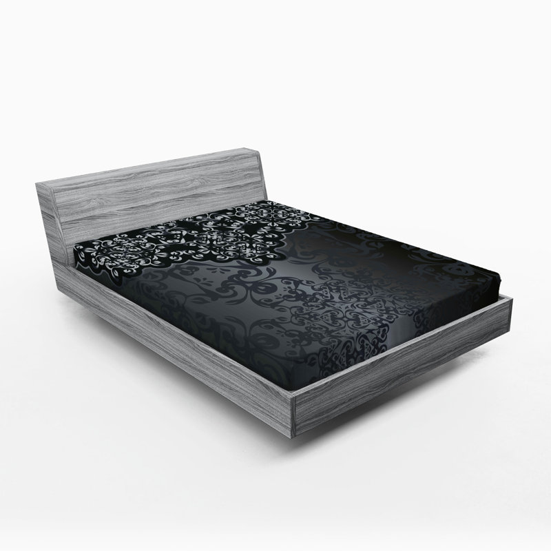 Drap-housse Ambesonne, paquet de 2, Gris pâle / noir / damas brun, Drap-housse de taille double