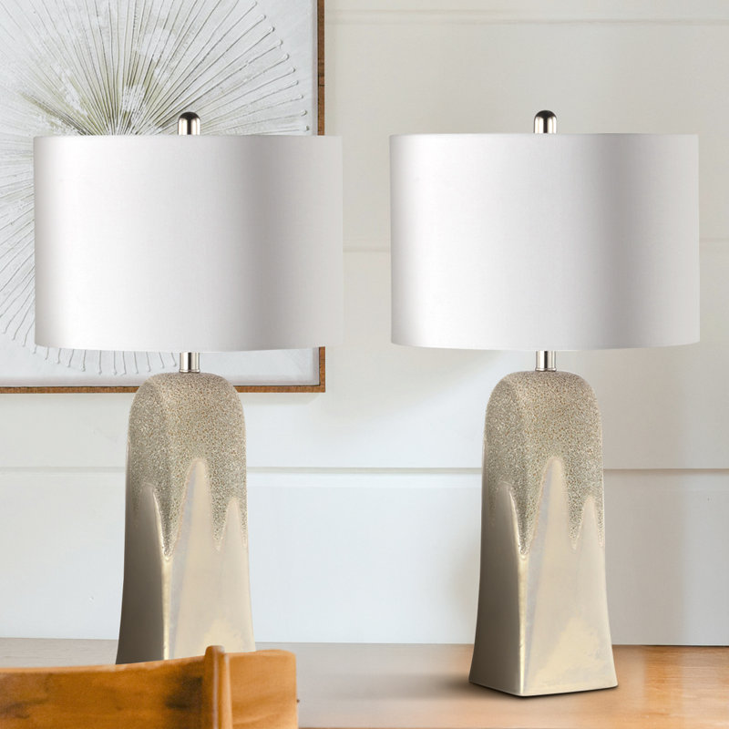 Corma 72cm Living Room Table Lamp with Ceramic Base, Bedside Buffet Lamp for Bedroom with Linen Shade