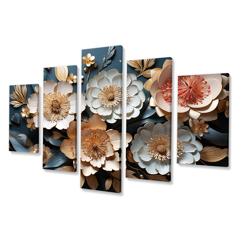 «White and Blue Poppies Flowers Tree II», ensemble d'art mural abstrait floral