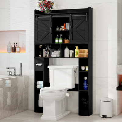 Armoire de rangement Farmhouse au-dessus de la toilette avec portes coulissantes, support de toilette peu encombrant