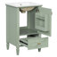 Meuble-lavabo de 20 po avec lavabo en céramique, pieds en bois massif, armoire de rangement autoportante, tiroirs et portes à fermeture en douceur, vert, meubles-lavabos
